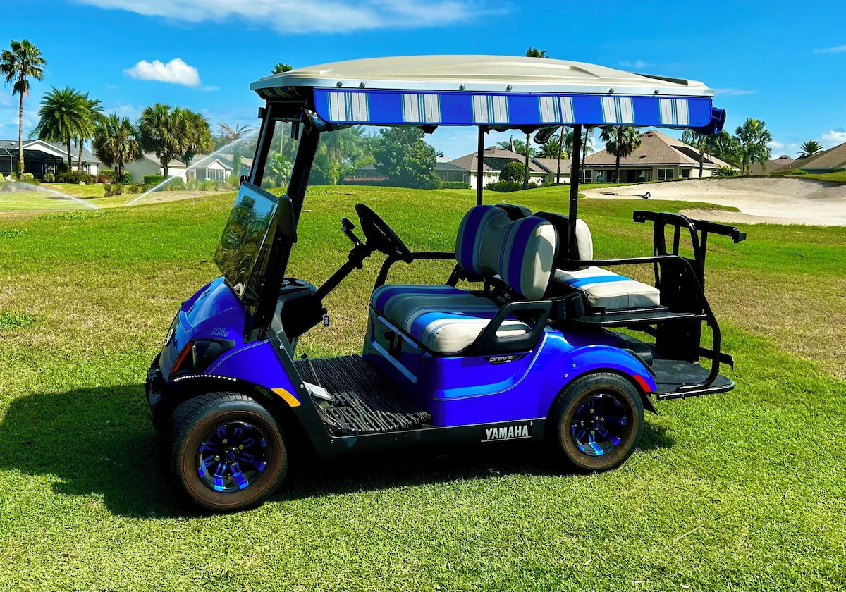 Custom blue Yamaha golf cart